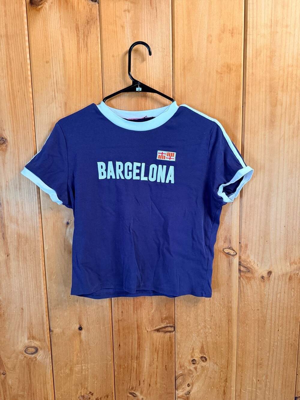 Edikted Barcelona Graphic Fitted Ringer T-Shirt